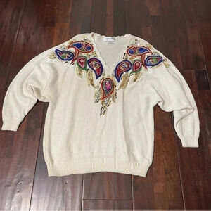 Vintage Celina Yang Women’s Large Sweater Beaded Sequins Blingy Vneck